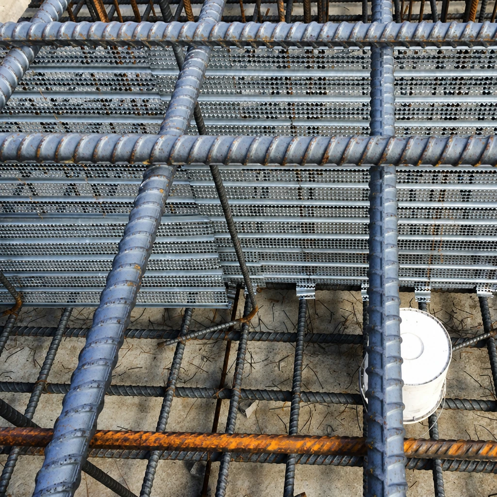 High rib mesh installed as permanent formwork for a concrete construction joint
