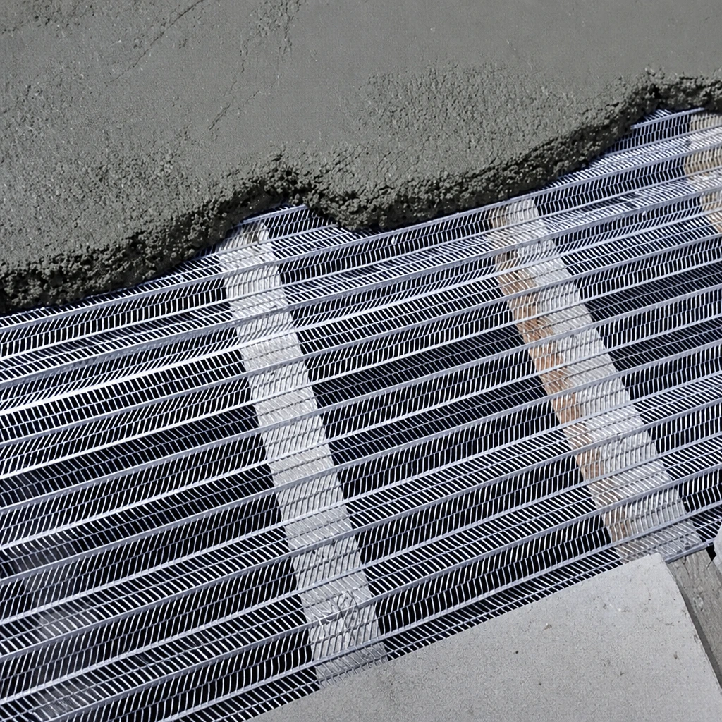 Rib lath installed on a ceiling or framed wall before plaster application