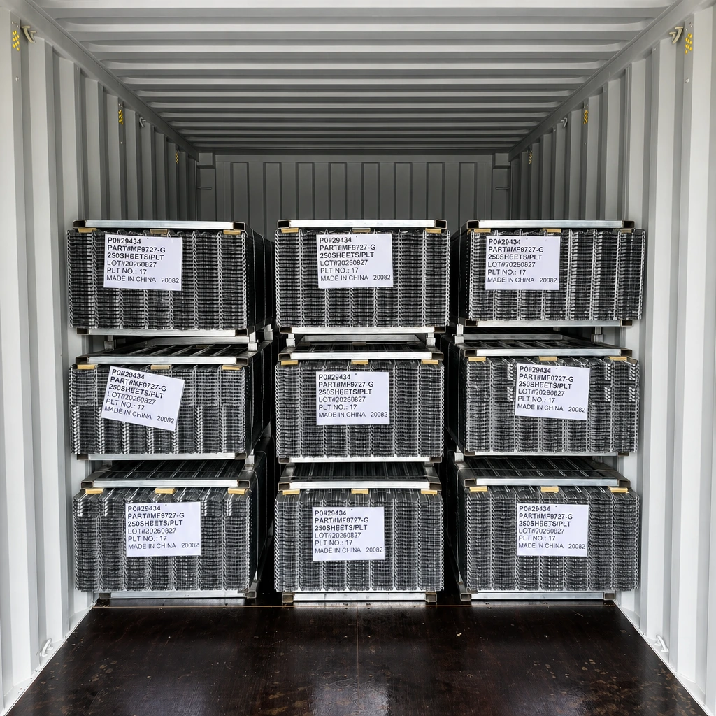 Rib lath container loading for export shipment